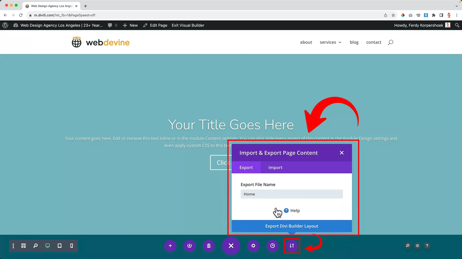 import a page on Divi