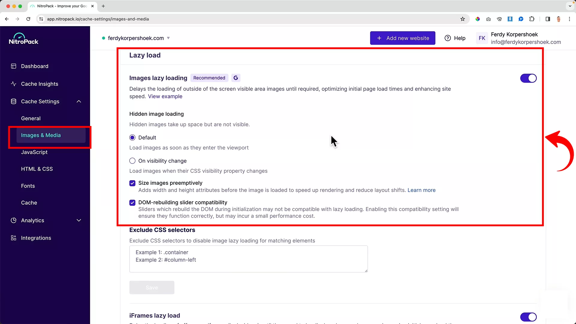 NitroPack manual site speed optimization mode