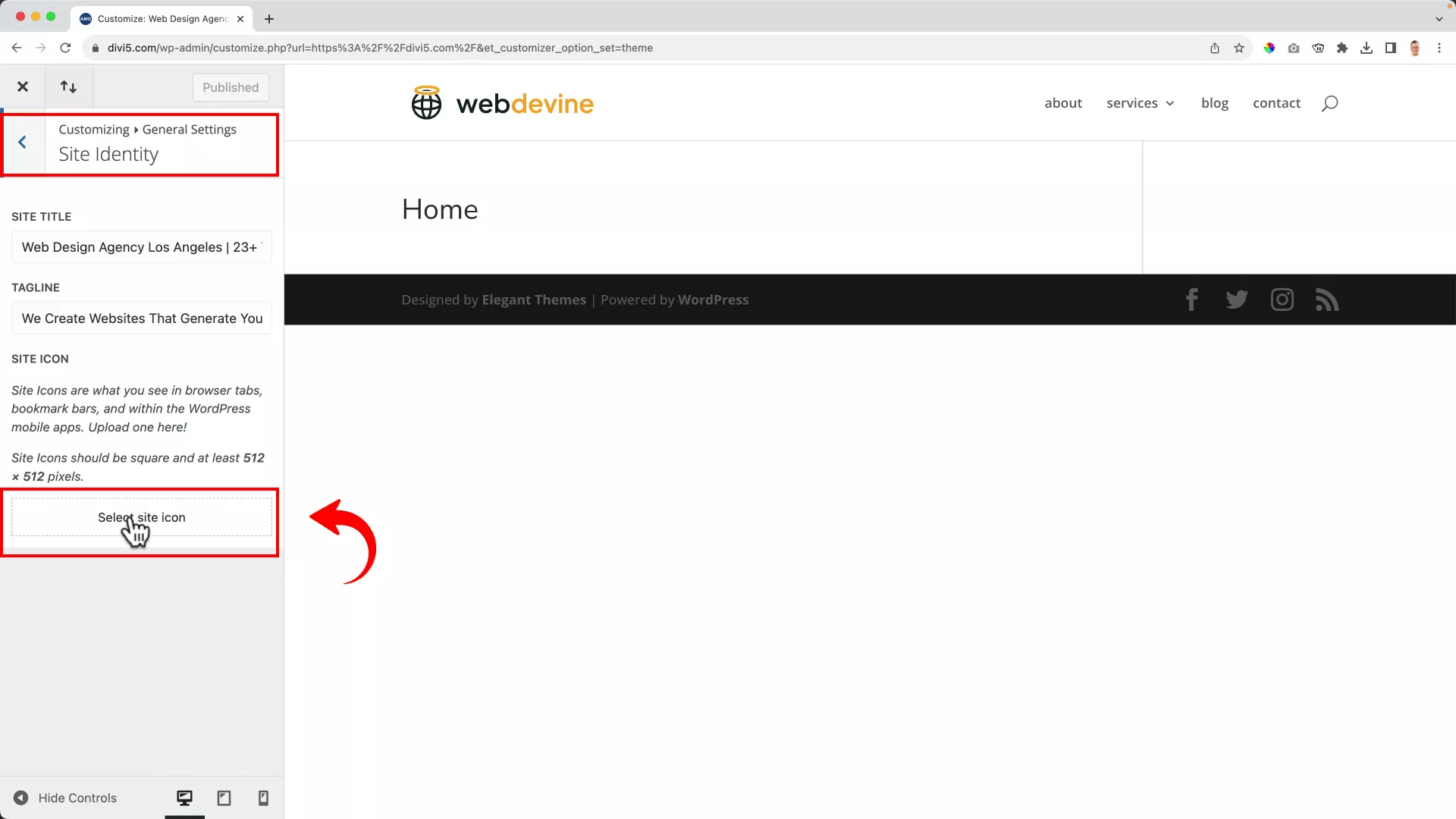 Upload favicon on WordPres\s website