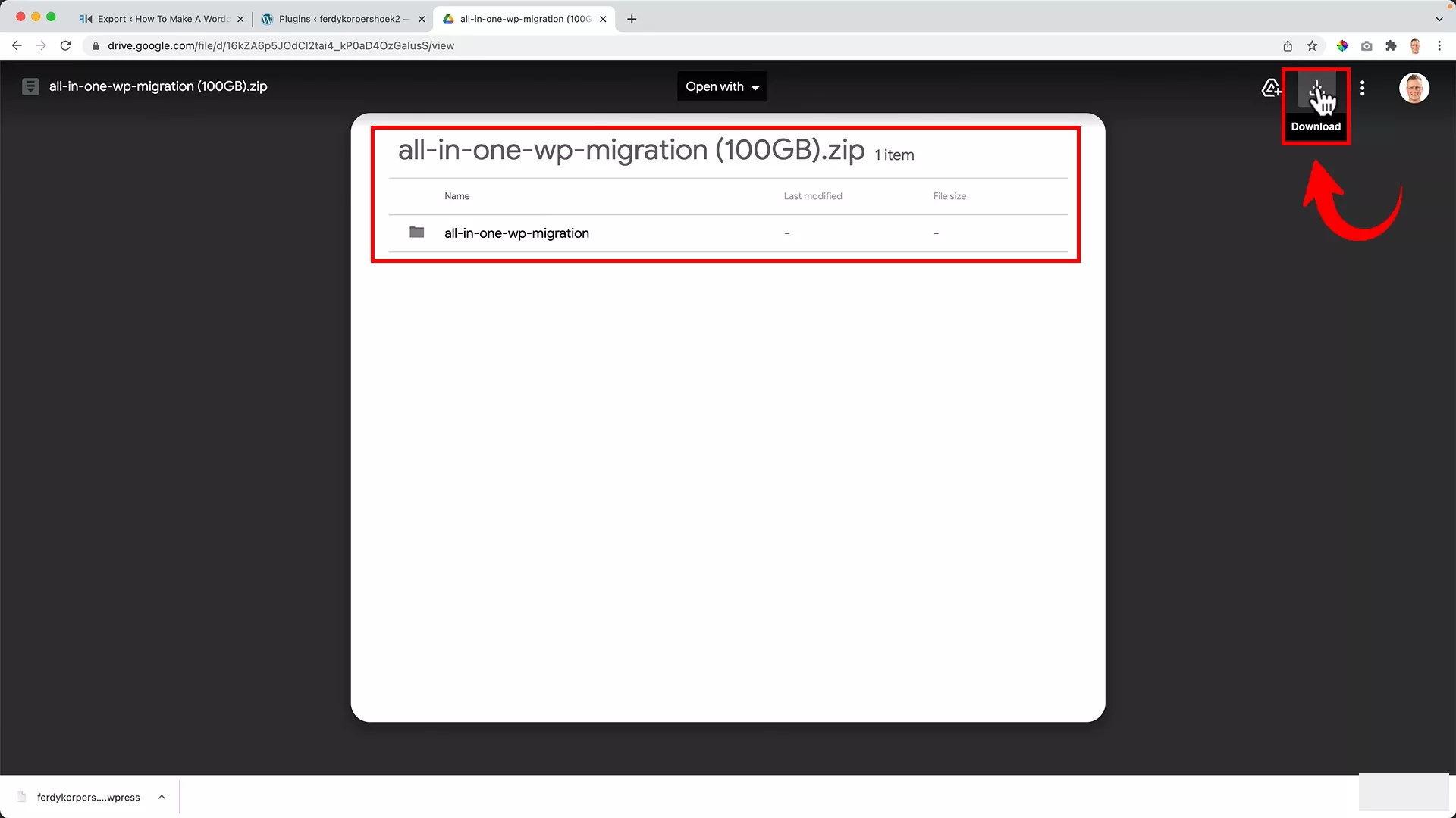 modified all in one WP migrtion plugin