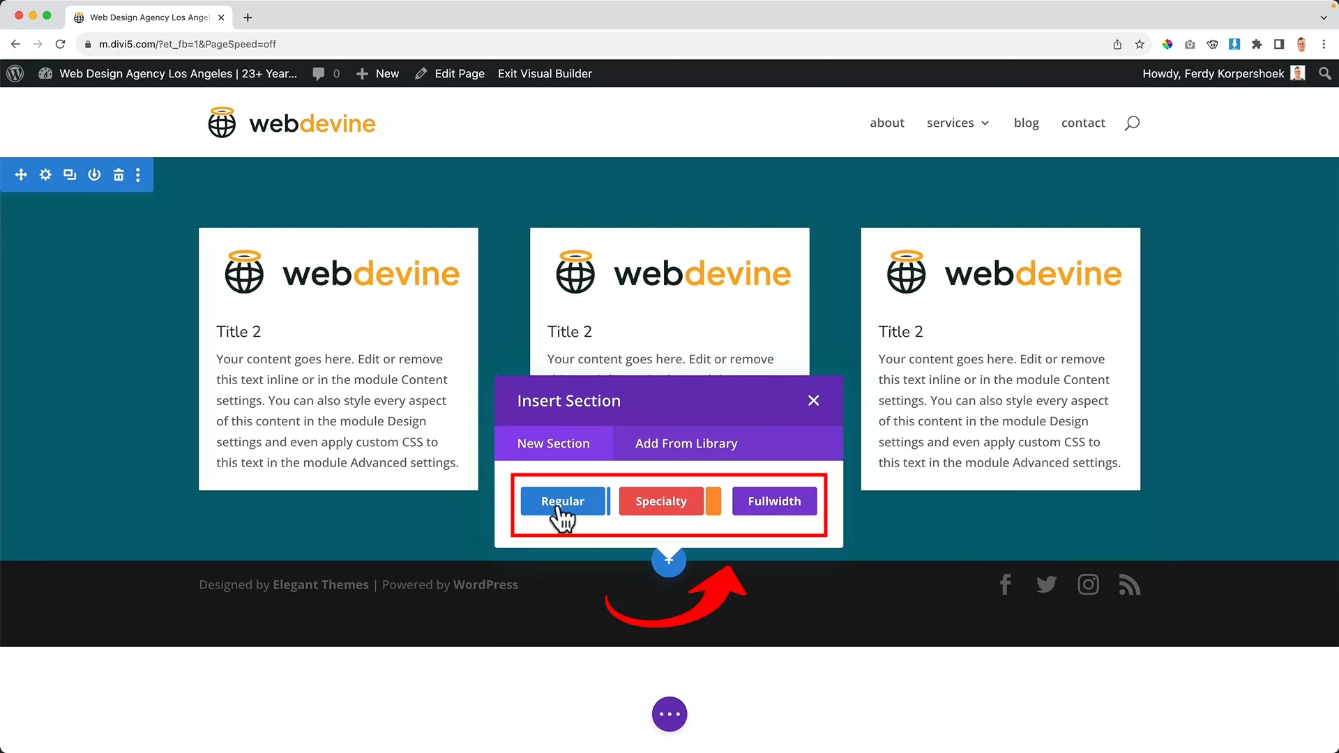 Create a new section on Divi