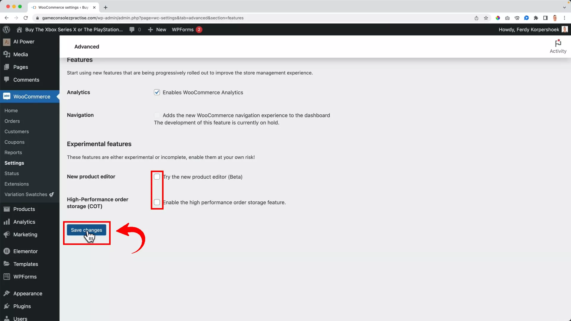 WooCommerce product editor settings