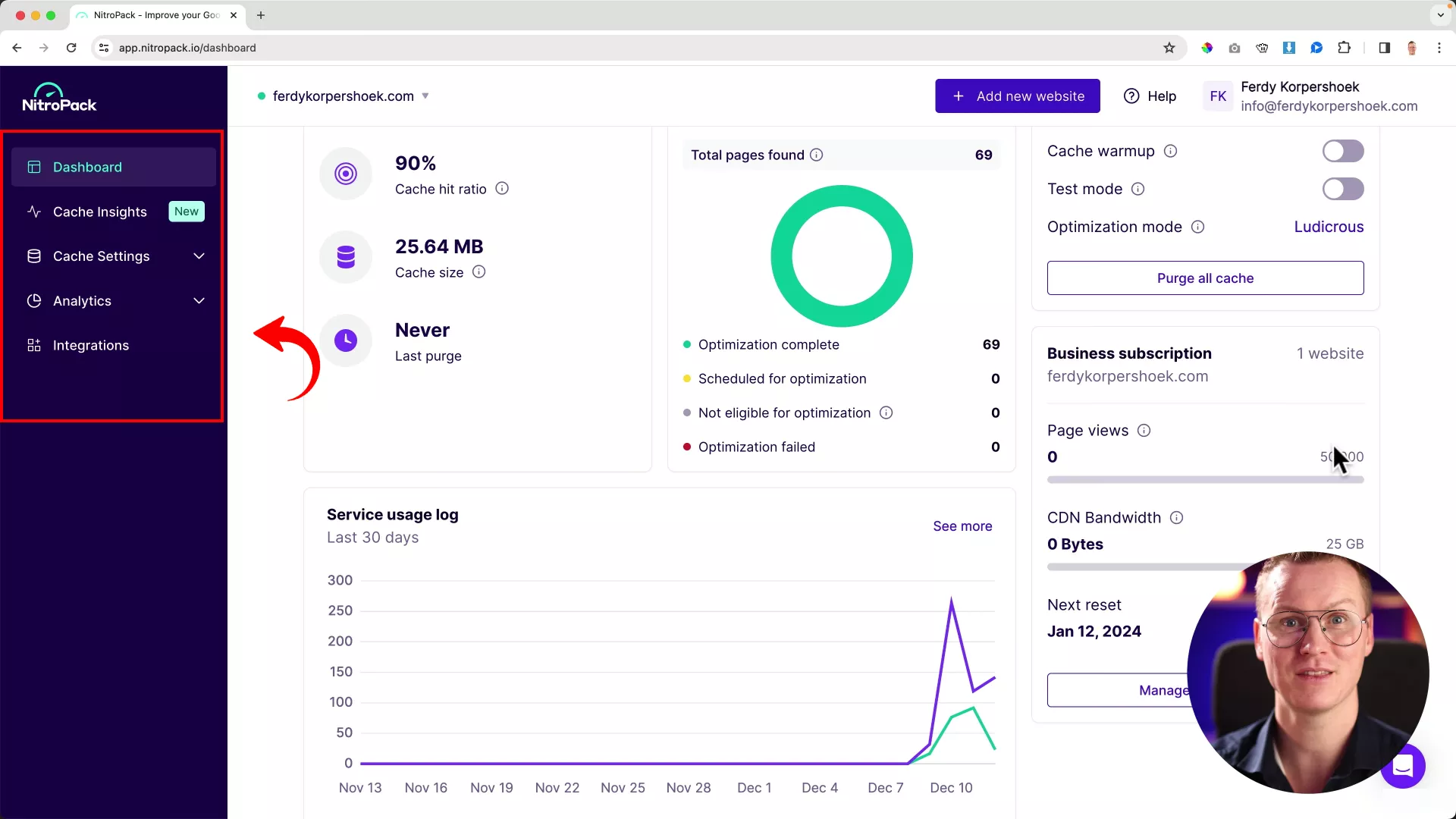 NitroPack dashboard