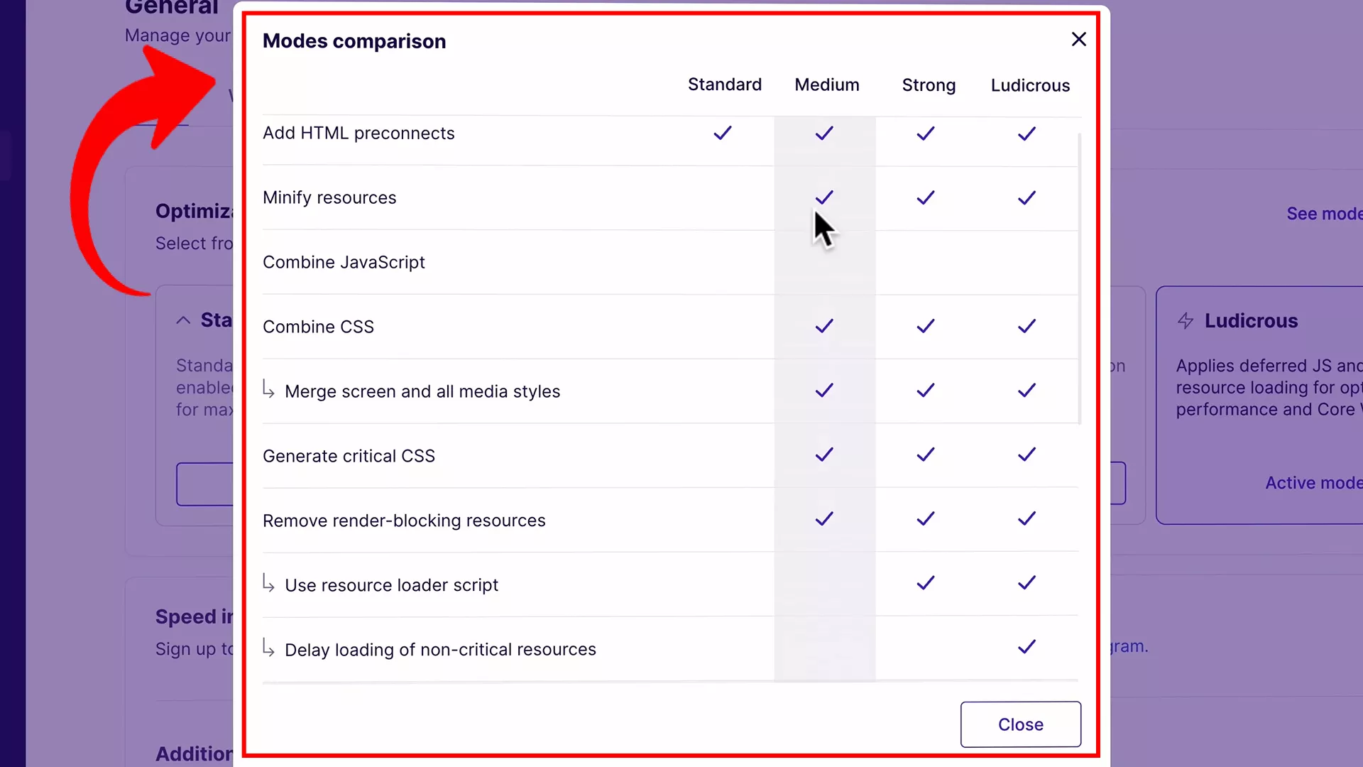 NitroPack site speed optimization modes